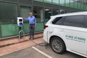 Cllr Jarvis with one of the new EV charging points